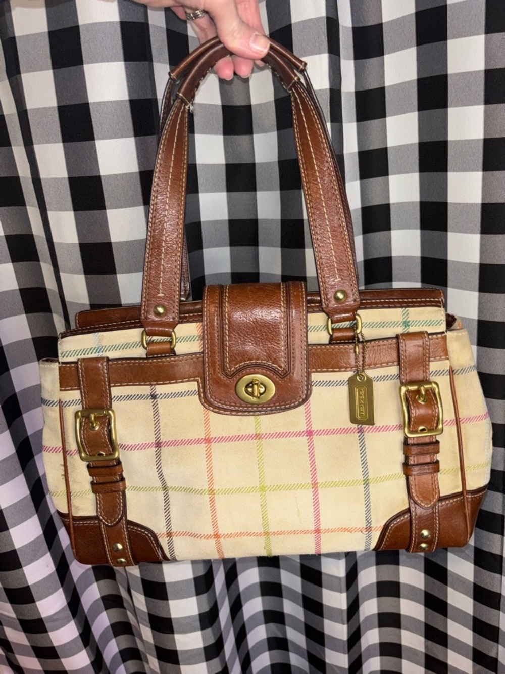 Coach Hamptons Suede Tattersall Carryall Satchel 2007